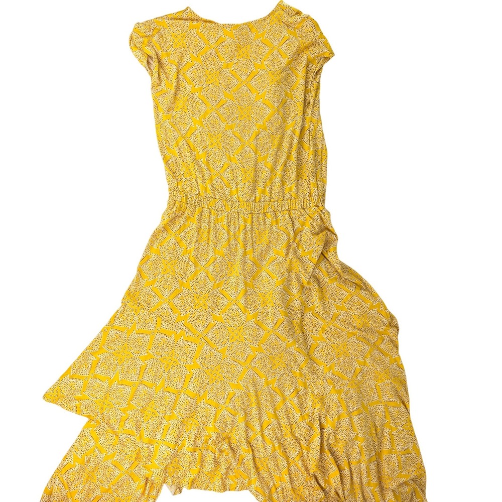 Anthropologie Maeve Fete Faux Wrap Handkerchief Midi Dress Yellow Geometric M - Picture 4 of 8